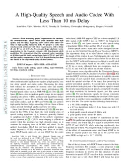 A High-Quality Speech and Audio Codec With Less Than 10 ms Delay