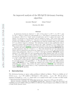 An improved analysis of the ER-SpUD dictionary learning algorithm