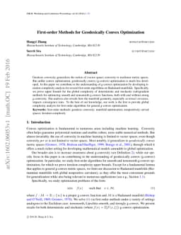 First-order Methods for Geodesically Convex Optimization