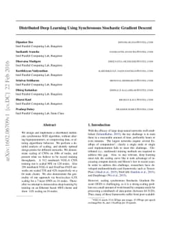 Distributed Deep Learning Using Synchronous Stochastic Gradient Descent