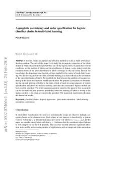 Asymptotic consistency and order specification for logistic classifier
  chains in multi-label learning