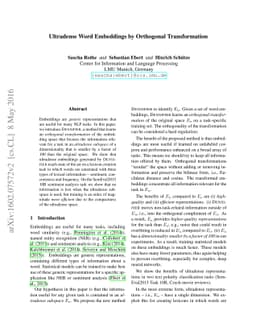 Ultradense Word Embeddings by Orthogonal Transformation