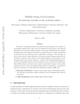 Multiple testing of local maxima for detection of peaks on the
  (celestial) sphere