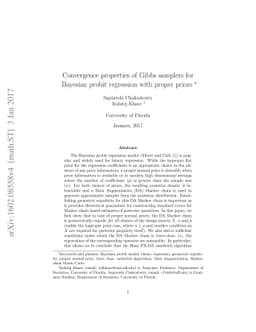 Convergence properties of Gibbs samplers for Bayesian probit regression
  with proper priors