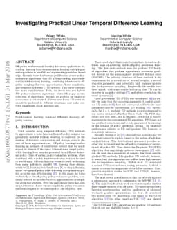 Investigating practical linear temporal difference learning