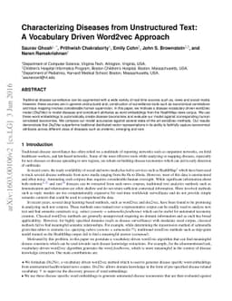 Characterizing Diseases from Unstructured Text: A Vocabulary Driven
  Word2vec Approach