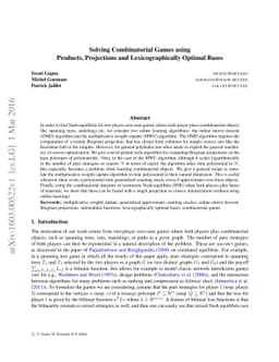 Solving Combinatorial Games using Products, Projections and
  Lexicographically Optimal Bases