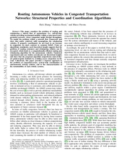 Routing Autonomous Vehicles in Congested Transportation Networks:
  Structural Properties and Coordination Algorithms