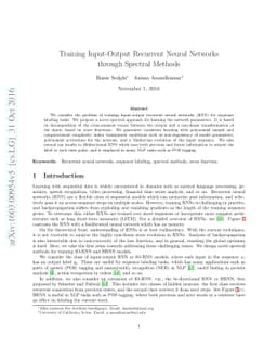 Training Input-Output Recurrent Neural Networks through Spectral Methods
