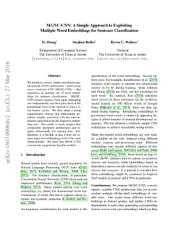 MGNC-CNN: A Simple Approach to Exploiting Multiple Word Embeddings for
  Sentence Classification