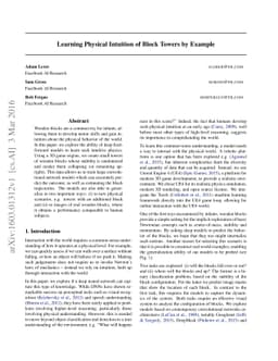 Learning Physical Intuition of Block Towers by Example