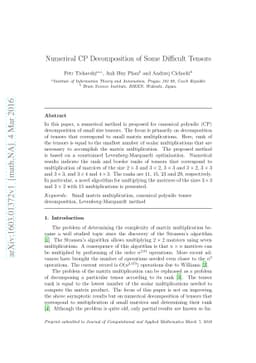 Numerical CP Decomposition of Some Difficult Tensors
