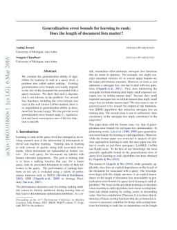 Generalization error bounds for learning to rank: Does the length of
  document lists matter?