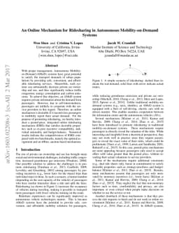 An Online Mechanism for Ridesharing in Autonomous Mobility-on-Demand
  Systems