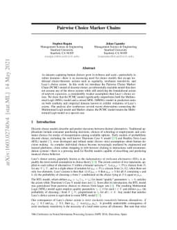 Pairwise Choice Markov Chains