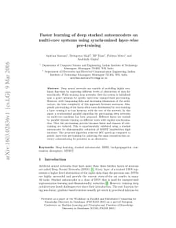Faster learning of deep stacked autoencoders on multi-core systems using
  synchronized layer-wise pre-training
