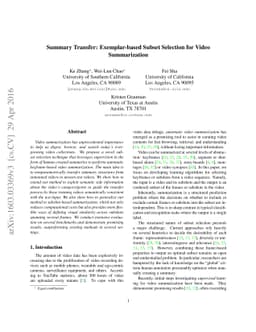 Summary Transfer: Exemplar-based Subset Selection for Video
  Summarization