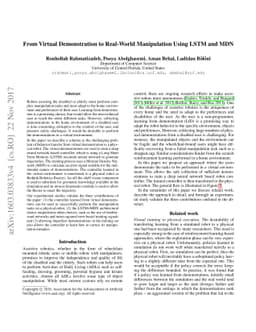 From virtual demonstration to real-world manipulation using LSTM and MDN