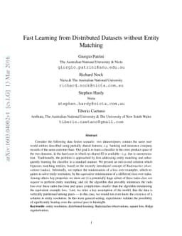 Fast Learning from Distributed Datasets without Entity Matching