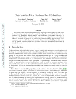 Topic Modeling Using Distributed Word Embeddings