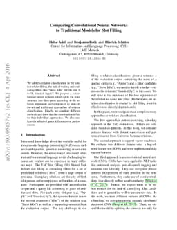 Comparing Convolutional Neural Networks to Traditional Models for Slot
  Filling