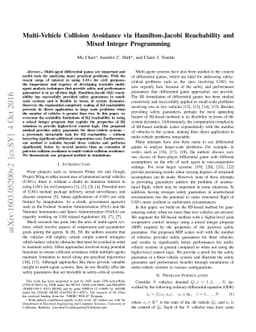 Multi-Vehicle Collision Avoidance via Hamilton-Jacobi Reachability and
  Mixed Integer Programming