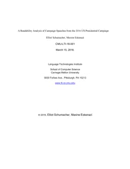 A Readability Analysis of Campaign Speeches from the 2016 US
  Presidential Campaign