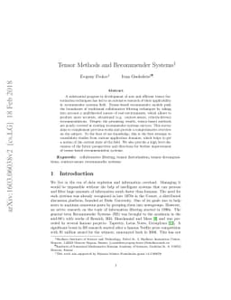 Tensor Methods and Recommender Systems