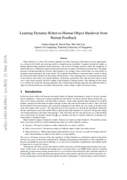 Learning Dynamic Robot-to-Human Object Handover from Human Feedback