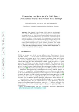Evaluating the Security of a DNS Query Obfuscation Scheme for Private
  Web Surfing