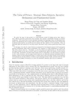 The Value of Privacy: Strategic Data Subjects, Incentive Mechanisms and
  Fundamental Limits