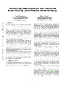 Enabling Cognitive Intelligence Queries in Relational Databases using
  Low-dimensional Word Embeddings