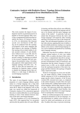 Contrastive Analysis with Predictive Power: Typology Driven Estimation
  of Grammatical Error Distributions in ESL