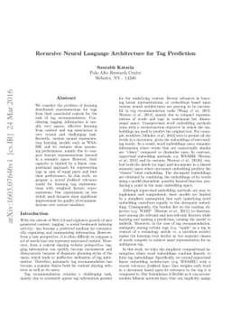 Recursive Neural Language Architecture for Tag Prediction