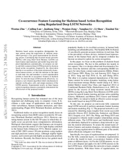 Co-occurrence Feature Learning for Skeleton based Action Recognition
  using Regularized Deep LSTM Networks