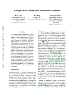 Classifying Syntactic Regularities for Hundreds of Languages