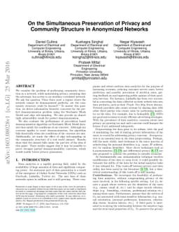 On the Simultaneous Preservation of Privacy and Community Structure in
  Anonymized Networks