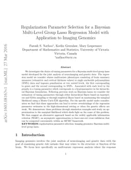 Regularization Parameter Selection for a Bayesian Multi-Level Group
  Lasso Regression Model with Application to Imaging Genomics