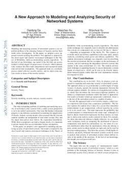 A New Approach to Modeling and Analyzing Security of Networked Systems