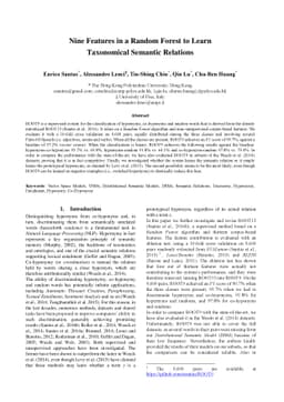 Nine Features in a Random Forest to Learn Taxonomical Semantic Relations