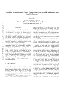 Machine Learning and Cloud Computing: Survey of Distributed and SaaS
  Solutions