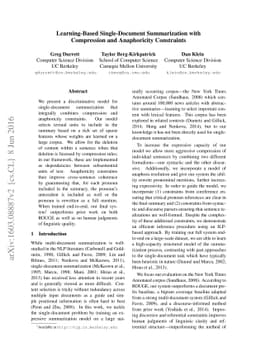 Learning-Based Single-Document Summarization with Compression and
  Anaphoricity Constraints