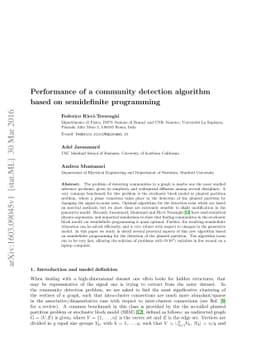 Performance of a community detection algorithm based on semidefinite
  programming
