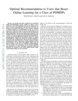 Optimal Recommendation to Users that React: Online Learning for a Class
  of POMDPs