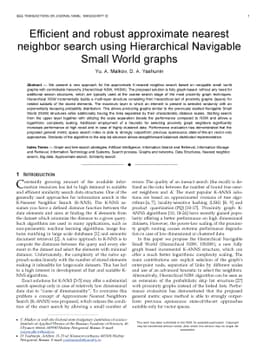 Efficient and robust approximate nearest neighbor search using
  Hierarchical Navigable Small World graphs