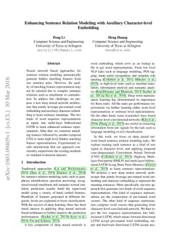 Enhancing Sentence Relation Modeling with Auxiliary Character-level
  Embedding
