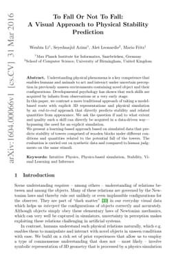 To Fall Or Not To Fall: A Visual Approach to Physical Stability
  Prediction