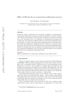 Effect of Bitcoin fee on transaction-confirmation process