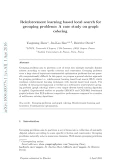Reinforcement learning based local search for grouping problems: A case
  study on graph coloring