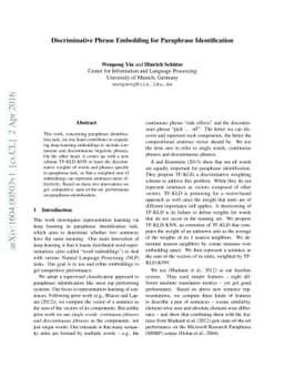 Discriminative Phrase Embedding for Paraphrase Identification